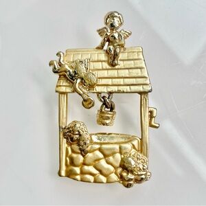 Vintage AJC Gold Angels Wishing Well Brooch